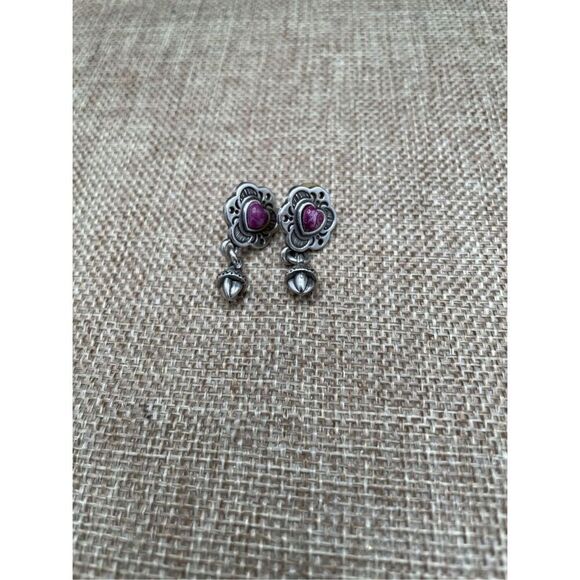 Brighton Purple Heart Dangle Drop Pierced Earrings 925 - Picture 5 of 7
